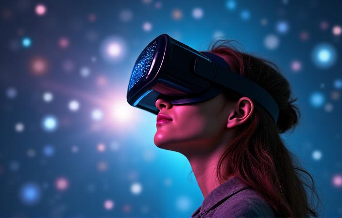 VRゴーグルを装着して宇宙空間を体験する生徒